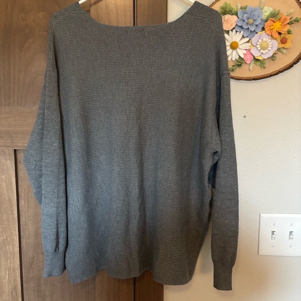 Ella Moss Gray Ribbed V-neck Pullover Sweater Size XL Minimalist Business Casual - Picture 6 of 8